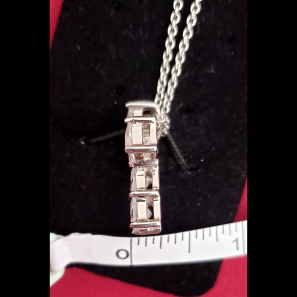 Princess Cut Square White Rhinestones Cross Pendant Necklace - Picture 9 of 9